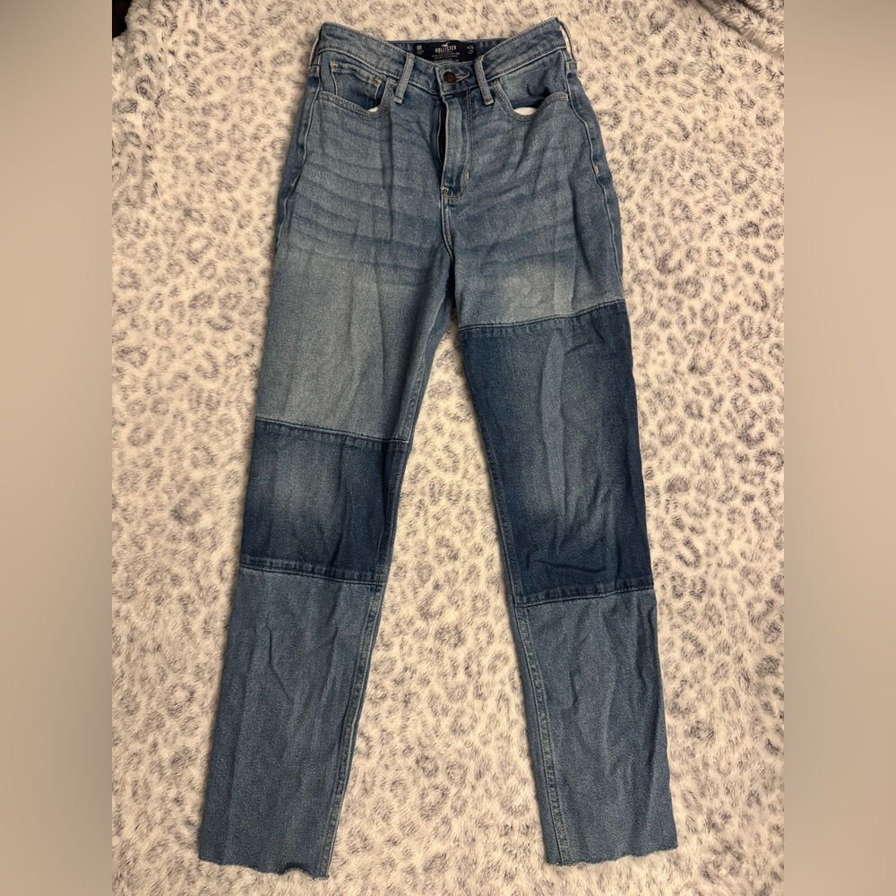 Hollister Blue Straight-Leg Jeans with Unique Denim Design